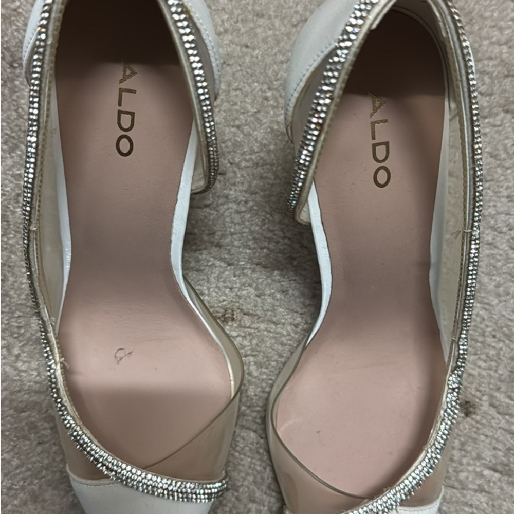 ALDO Women's White Heels with Rhinestone Detail